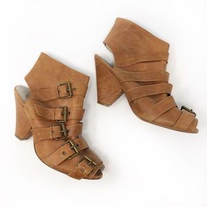 CANDELA NYC Brown Leather Heeled Booted Sandal-10